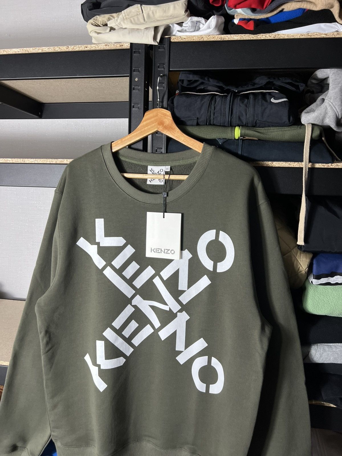 Kenzo 🔥NWT KENZO Cross Logo Sweatshirt Olive Green – Size XL Size US XL / EU 56 / 4 - 2 Thumbnail
