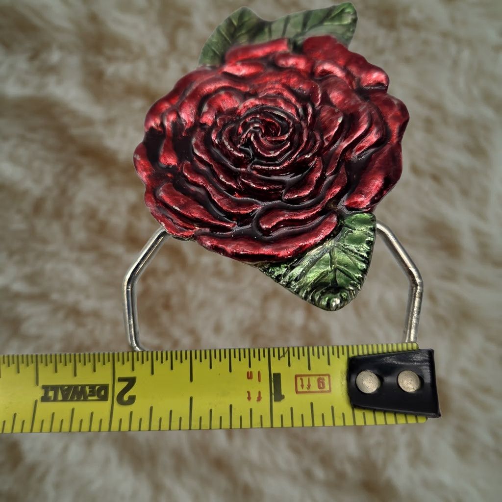 Vintage RITA STEWART Buckle RED Enamel ROSE Western Southwestern Rodeo Biker Size ONE SIZE - 1 Thumbnail