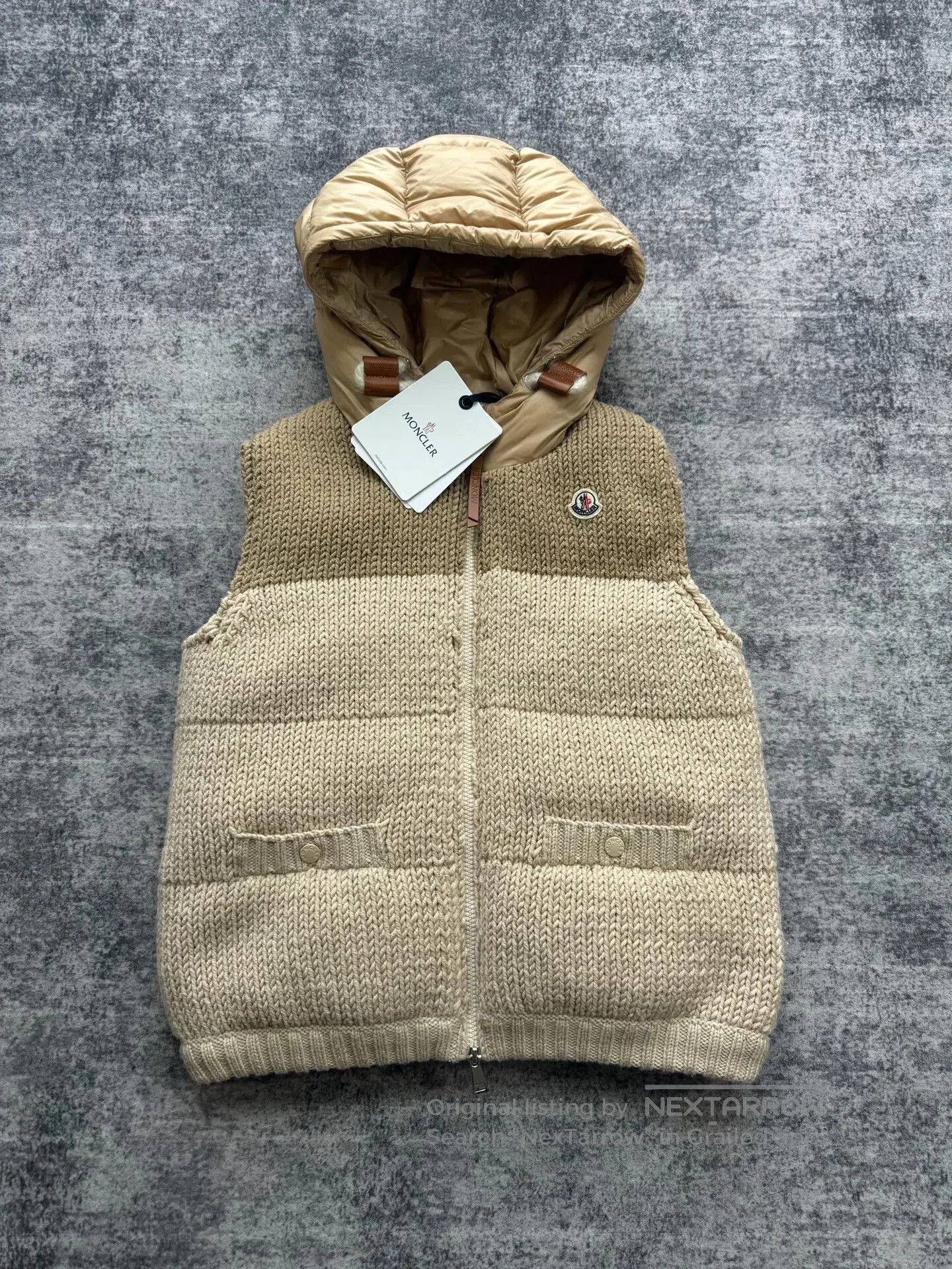 Moncler Moncler Khaki Knit Wool Patchwork Down Vest| Size S / US 4 / IT 40 - 1 Thumbnail