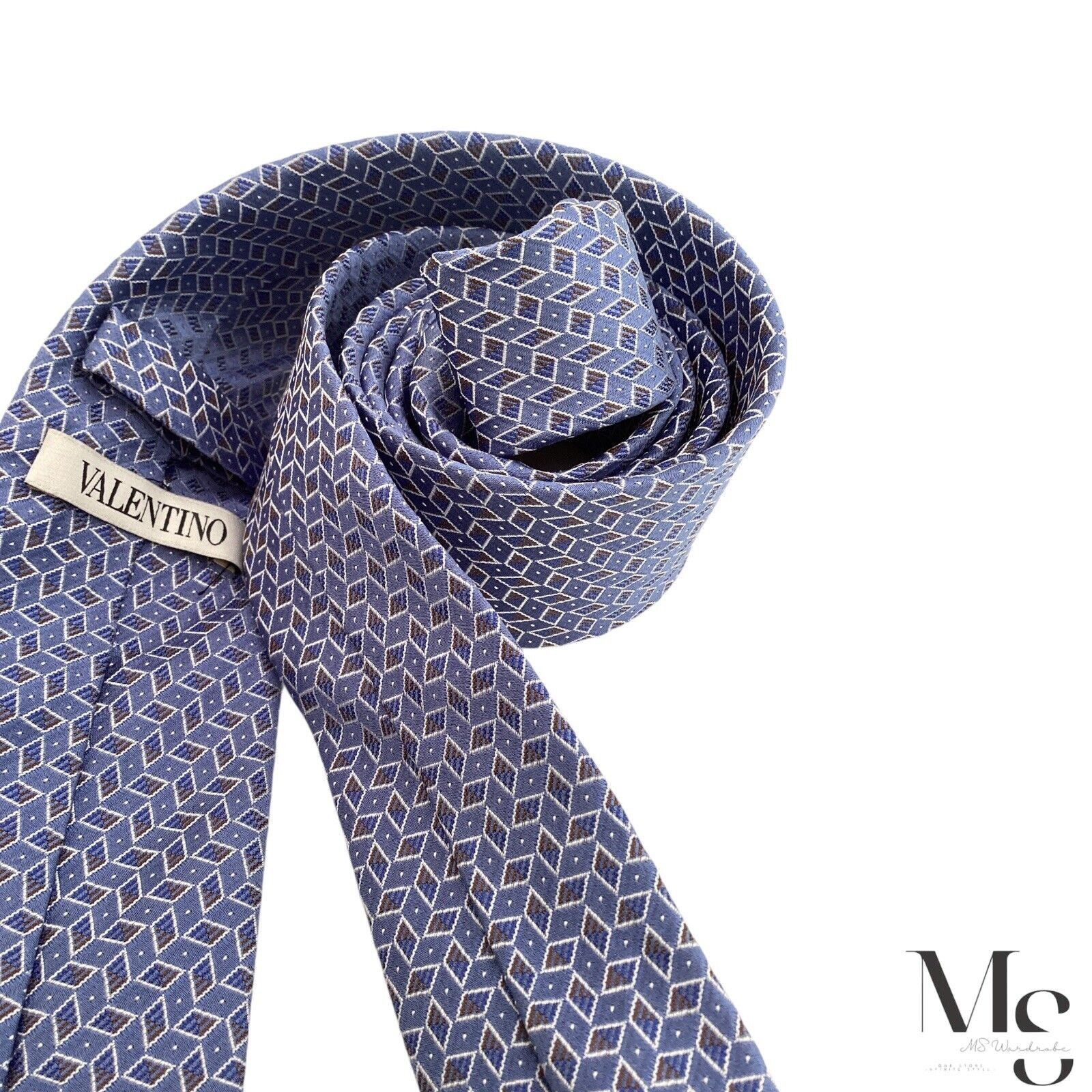 Valentino VALENTINO Current Blue Geometric Luxury Silk Tie Italy Size ONE SIZE - 3 Thumbnail
