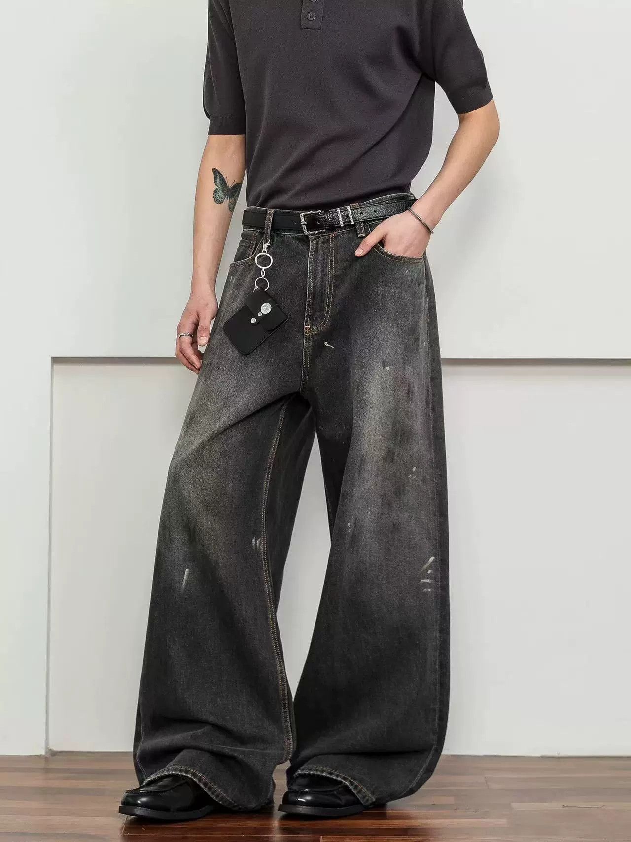 Vintage American retro ink graffiti men's loose straight jeans Size US 34 / EU 50 - 5 Thumbnail