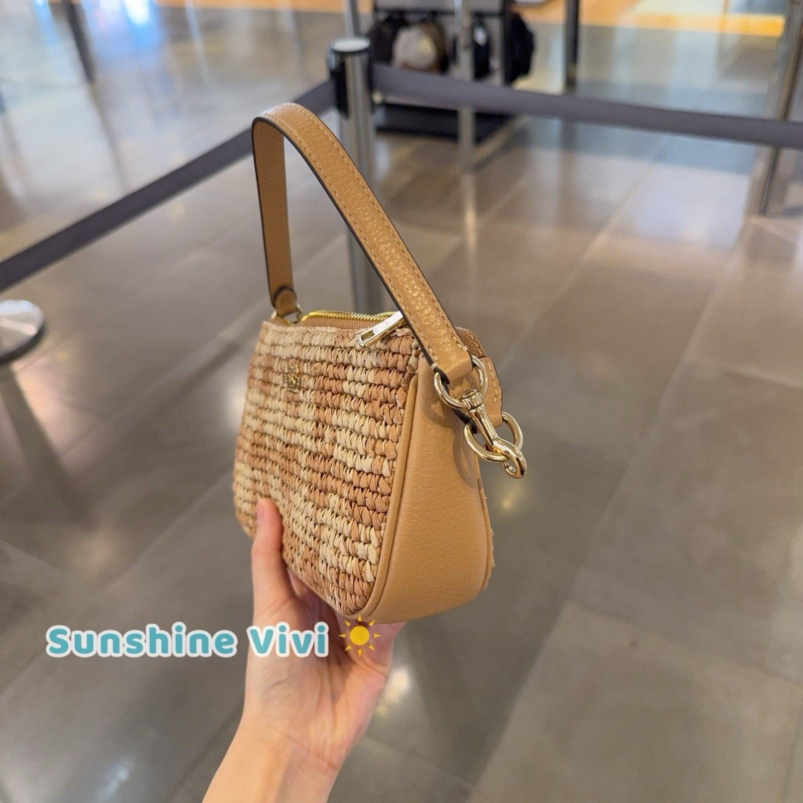Coach NWT Coach Nolita 19 Gingham Straw Leather Gold/Tan CEN00 Size ONE SIZE - 3 Thumbnail