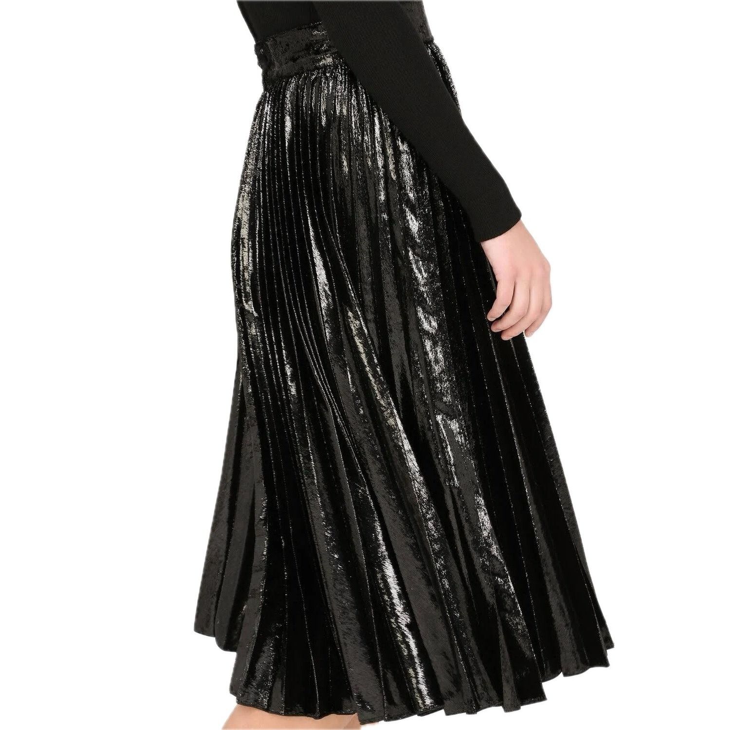 Dolce & Gabbana Dolce & Gabbana Black Pleated Midi Skirt Lamé Velvet EU 38 Size 26" / US 2 / IT 38 - 7 Thumbnail