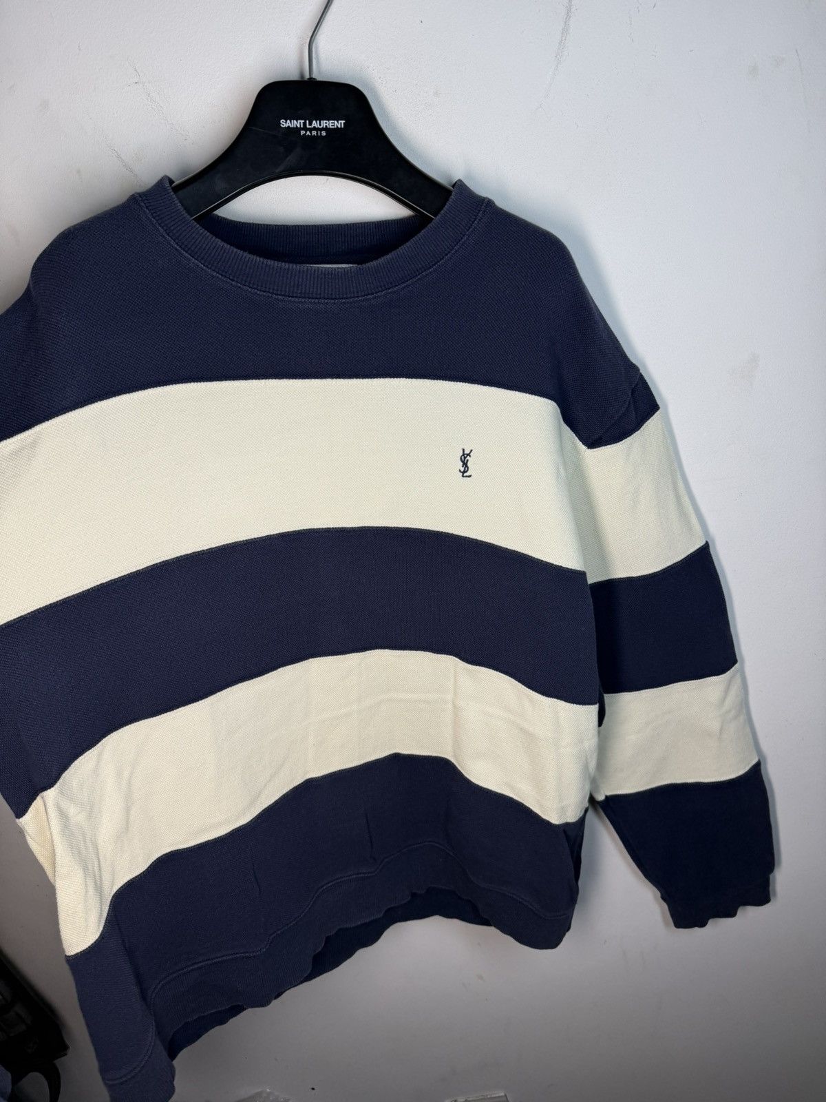 Yves Saint Laurent Pique YSL Crewneck Navy/White Striped YSL Sweatshirt Size US XXL / EU 58 / 5 - 6 Thumbnail