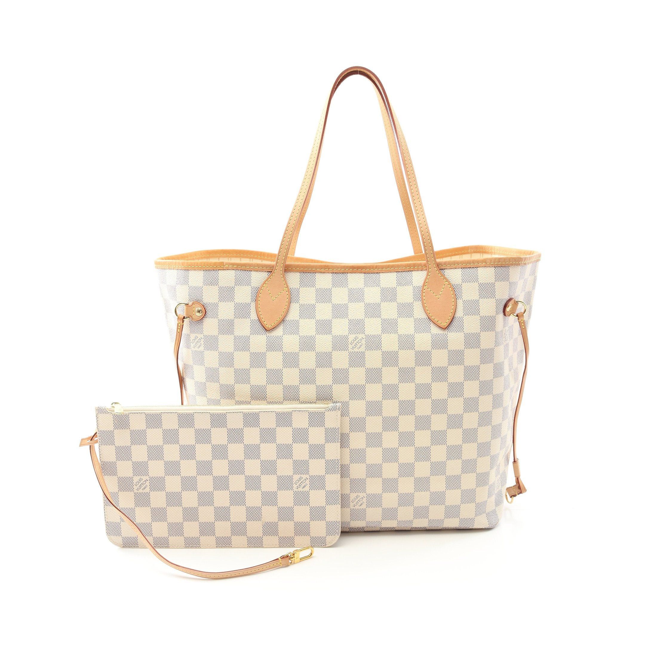 Louis Vuitton Louis Vuitton Neverfull Mm Damier Azur Shoulder Bag Tote Leather White Size ONE SIZE - 1 Thumbnail