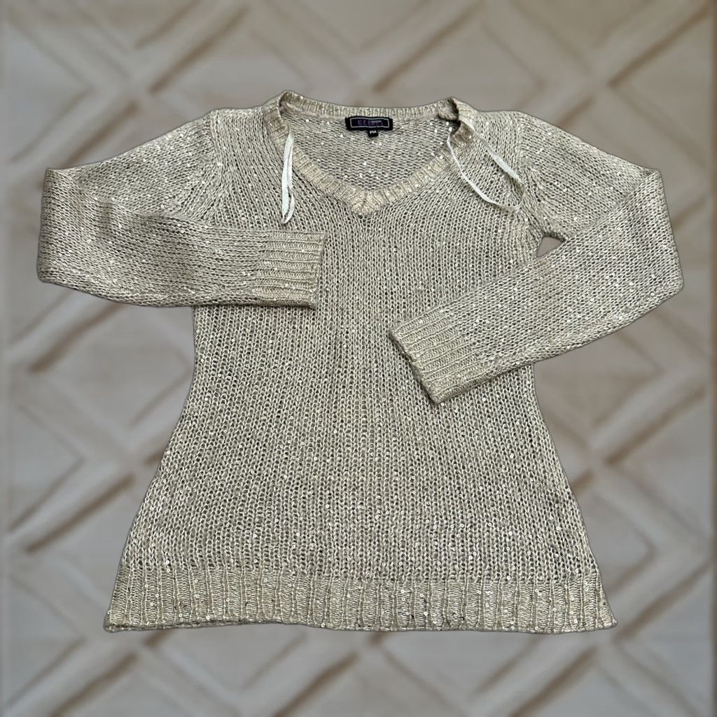 Vintage Creazioni Effect Sweater Womens PM Brown V-Neck Pullover Metallic Sequin Casual Size M / US 6-8 / IT 42-44 - 1 Thumbnail