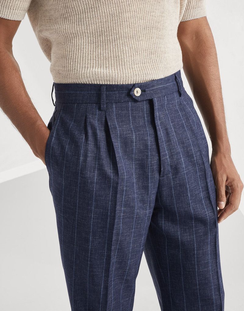 Brunello Cucinelli o1la1rc1a0326 Stripe Fresco Leisure Fit Trousers in Blue Size US 36 / EU 52 - 3 Thumbnail