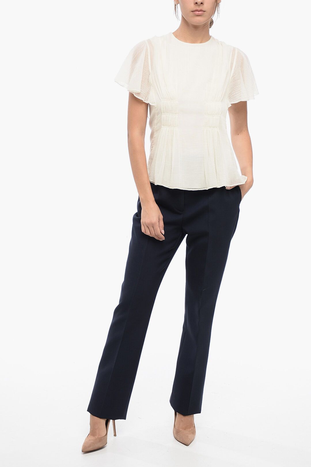 Chloe og1mm1125 Wool Blouse in Beige Size S / US 4 / IT 40 - 4 Thumbnail