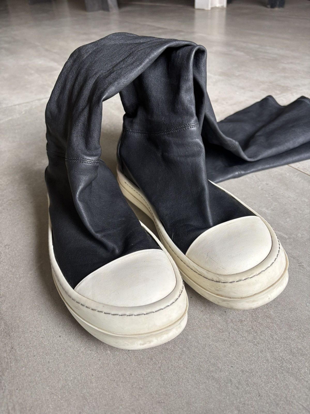 Rick Owens Rick Owens Black Leather Sock Sneakers Size US 7.5 / IT 37.5 - 1 Thumbnail