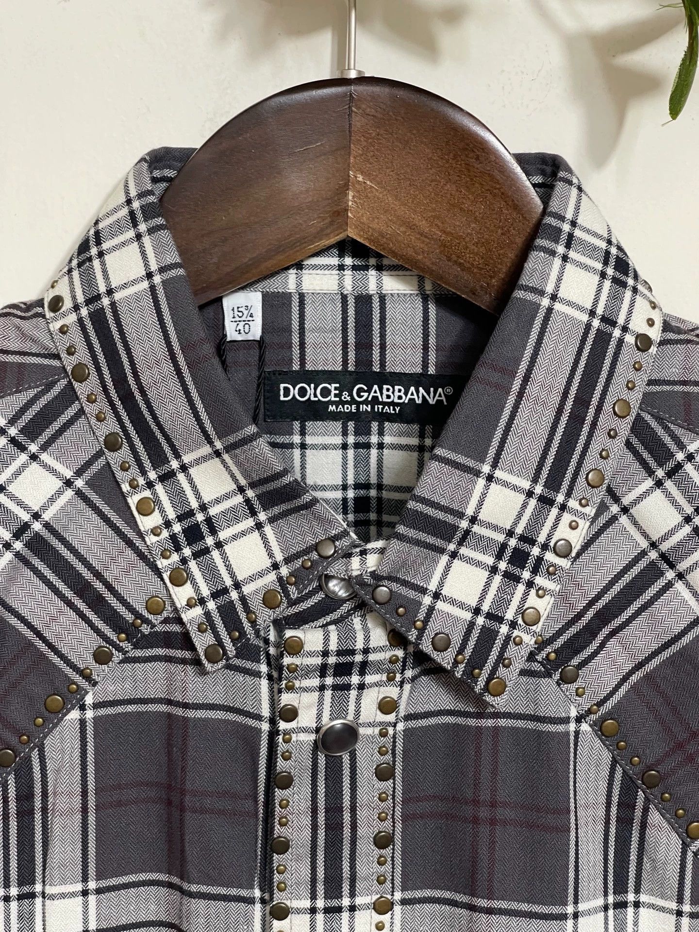 Dolce & Gabbana DG Slim Fit Check Herringbone Brushed Beaded Shirt Size US M / EU 48-50 / 2 - 3 Thumbnail