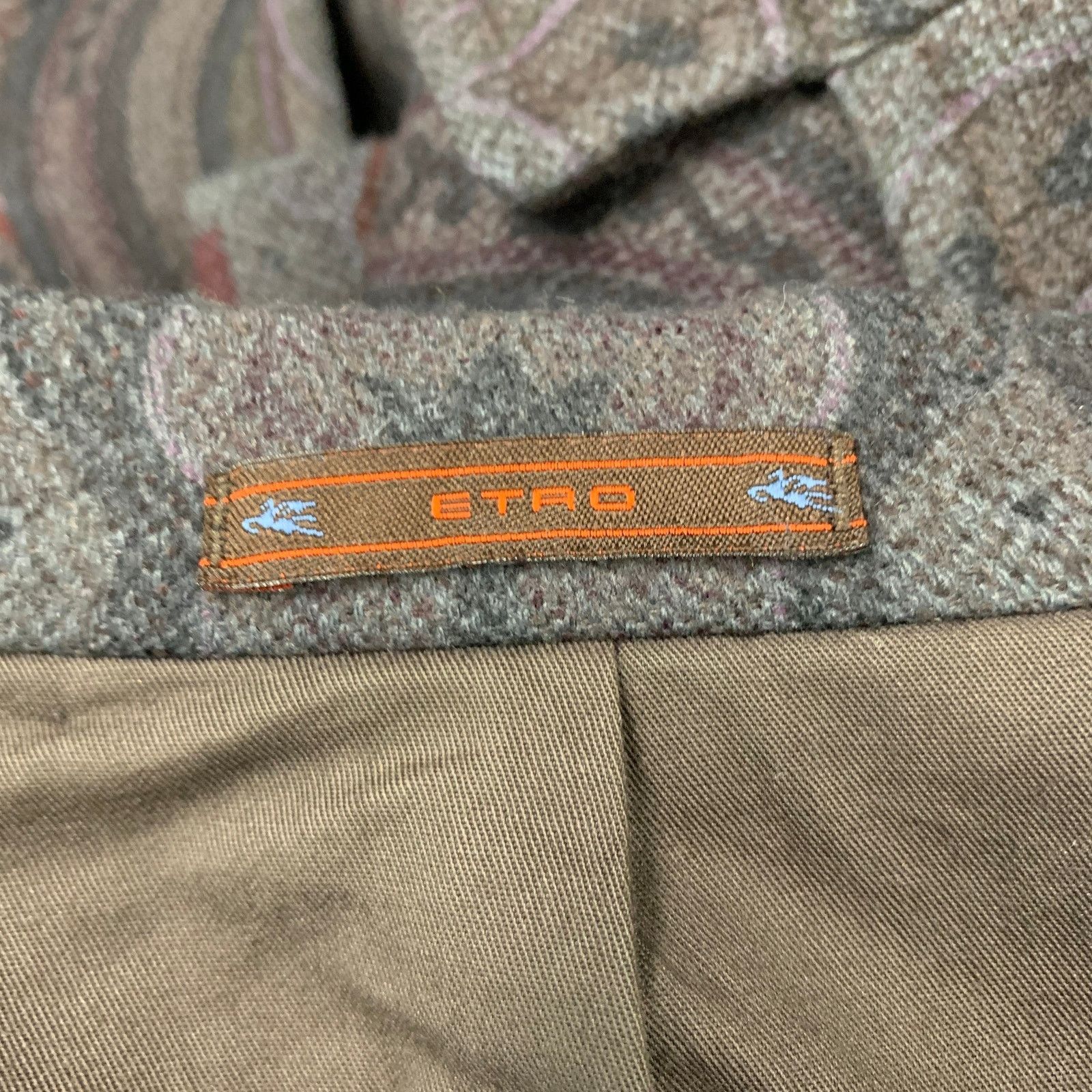 ETRO Size 40 Grey Burgundy Paisley Wool Polyamide Coat