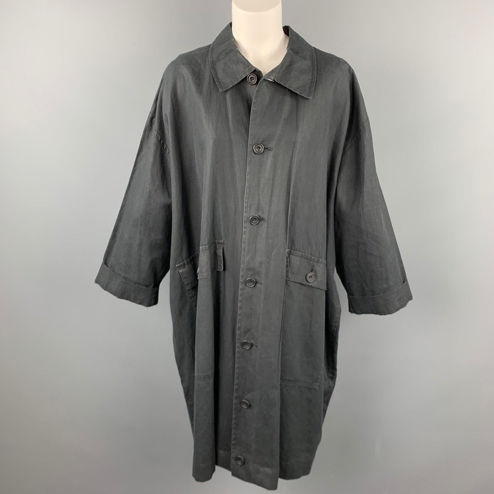 eskandar ESKANDAR Size One Size Charcoal Linen Overcoat Size ONE SIZE - 1 Thumbnail
