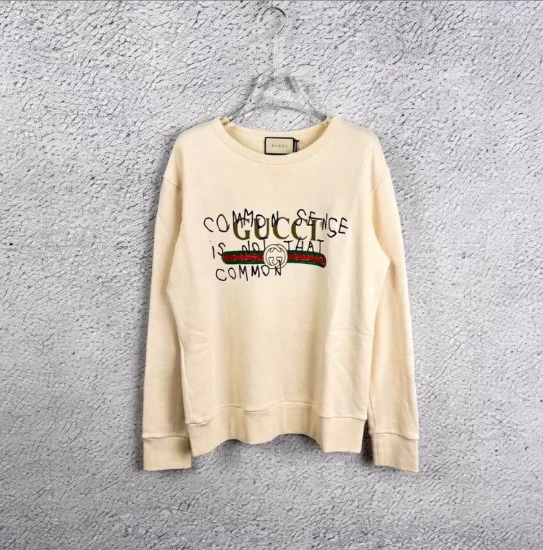 Gucci Gucci Beige graffiti letter belt printed round-neck sweats Size US M / EU 48-50 / 2 - 1 Thumbnail