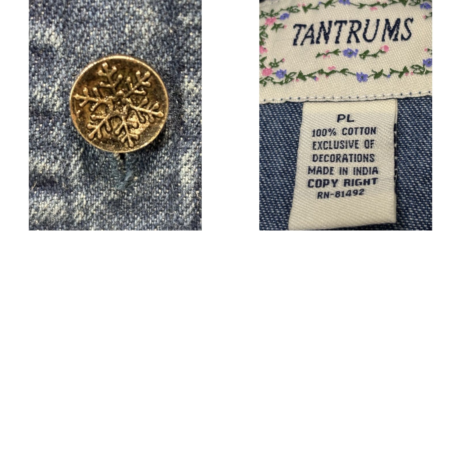 Denime VINTAGE Tantrums Denim Jean Jacket Womens Petite Large Poinsettia Xmas Blue Beaded Embroidered LP Size PL/Petites Mens? Womens Size 36" / US 14 / IT 50 - 8 Thumbnail