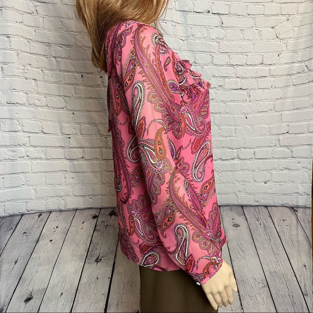 J.Crew J. Crew Ruffle Front Paisley Silk Pink Blouse Size 2 Size XS / US 0-2 / IT 36-38 - 4 Thumbnail