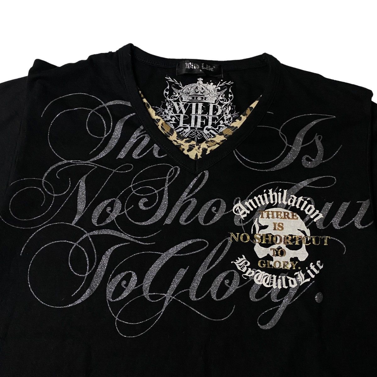 2000's Wild Life Double Layer Poem Skull Leopard Shirt