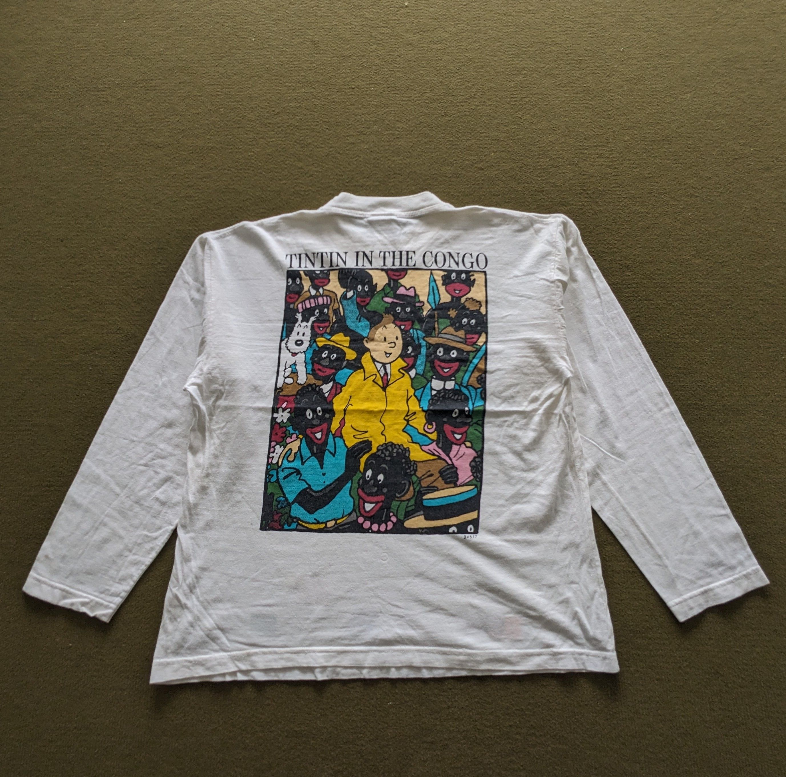 T-shirt Tintin Au Congo - Vintage Réédité - Gildan 5000 - Blanc Taille M - Unisexe