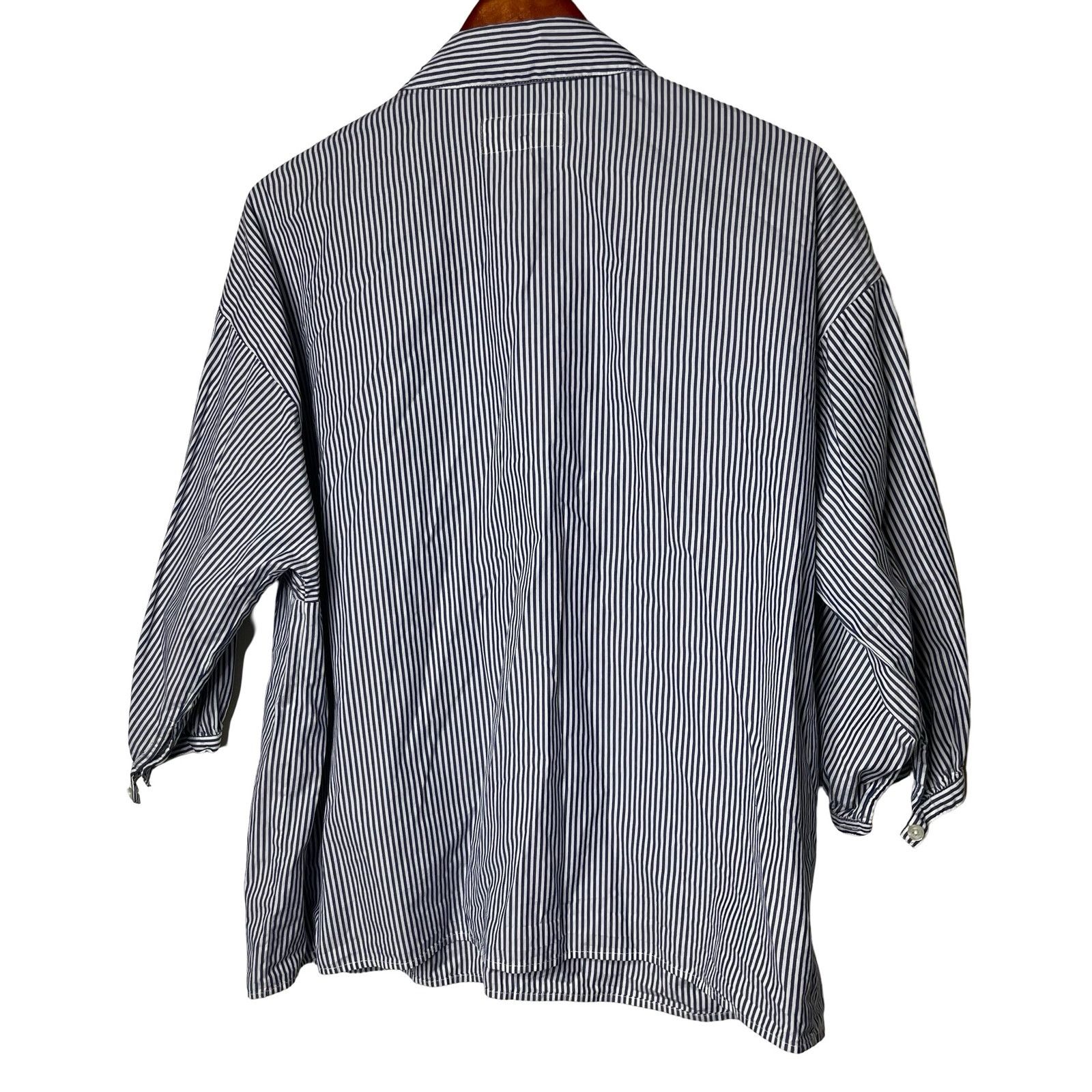 THE GREAT The Great. 3/4 Sleeve Button Down Pinstrip Shirt Blue 1 US S Size S / US 4 / IT 40 - 5 Thumbnail