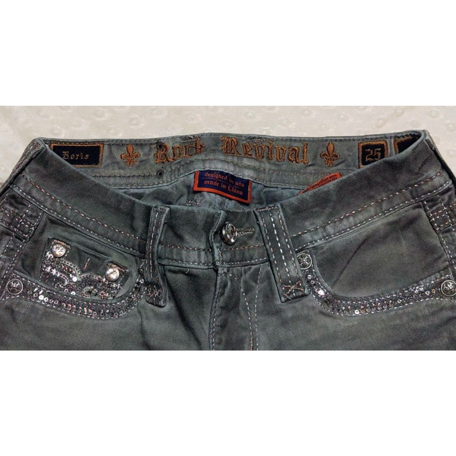 Vintage Rock Revival Jeans 5-Pocket Design Slim Cropped 25x27 Gray Cotton Blend Denim Women’s Clothing Size 42" / US 20 - 5 Thumbnail