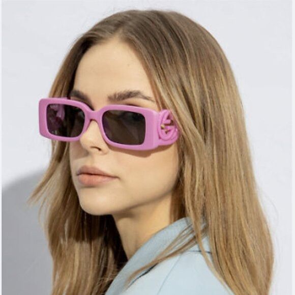 Gucci GG1325S 006 Sunglasses Pink Rectangle Frame