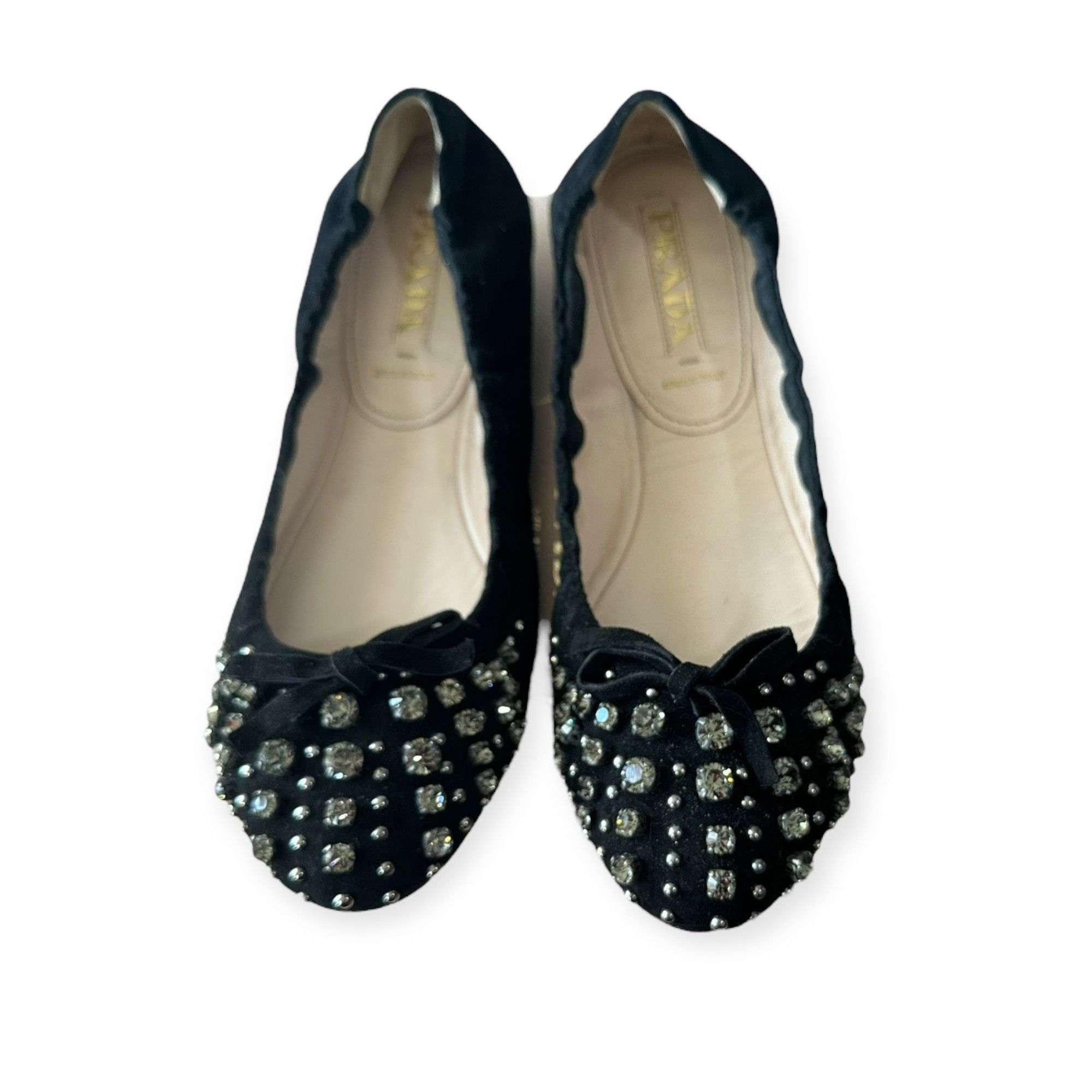 Prada Prada Black Suede Jeweled Ballet Flats, size 39 EU, Original Size US 9 / IT 39 - 3 Thumbnail
