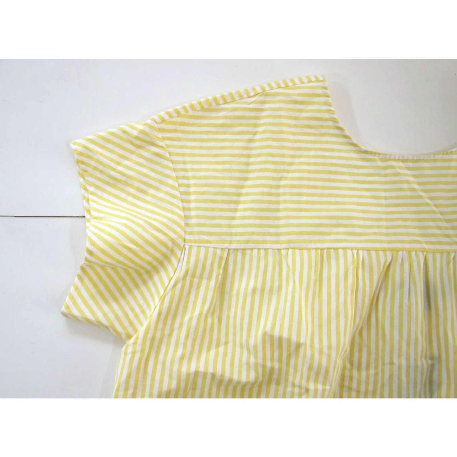 Vintage Eloquii Blouse NWT 100% Cotton Yellow White Stripe Boxy Tunic Lagenlook 18 Women Short Sleeve High Neck Shirt Womens Size XXL / US 16-18 / IT 52-54 - 7 Thumbnail
