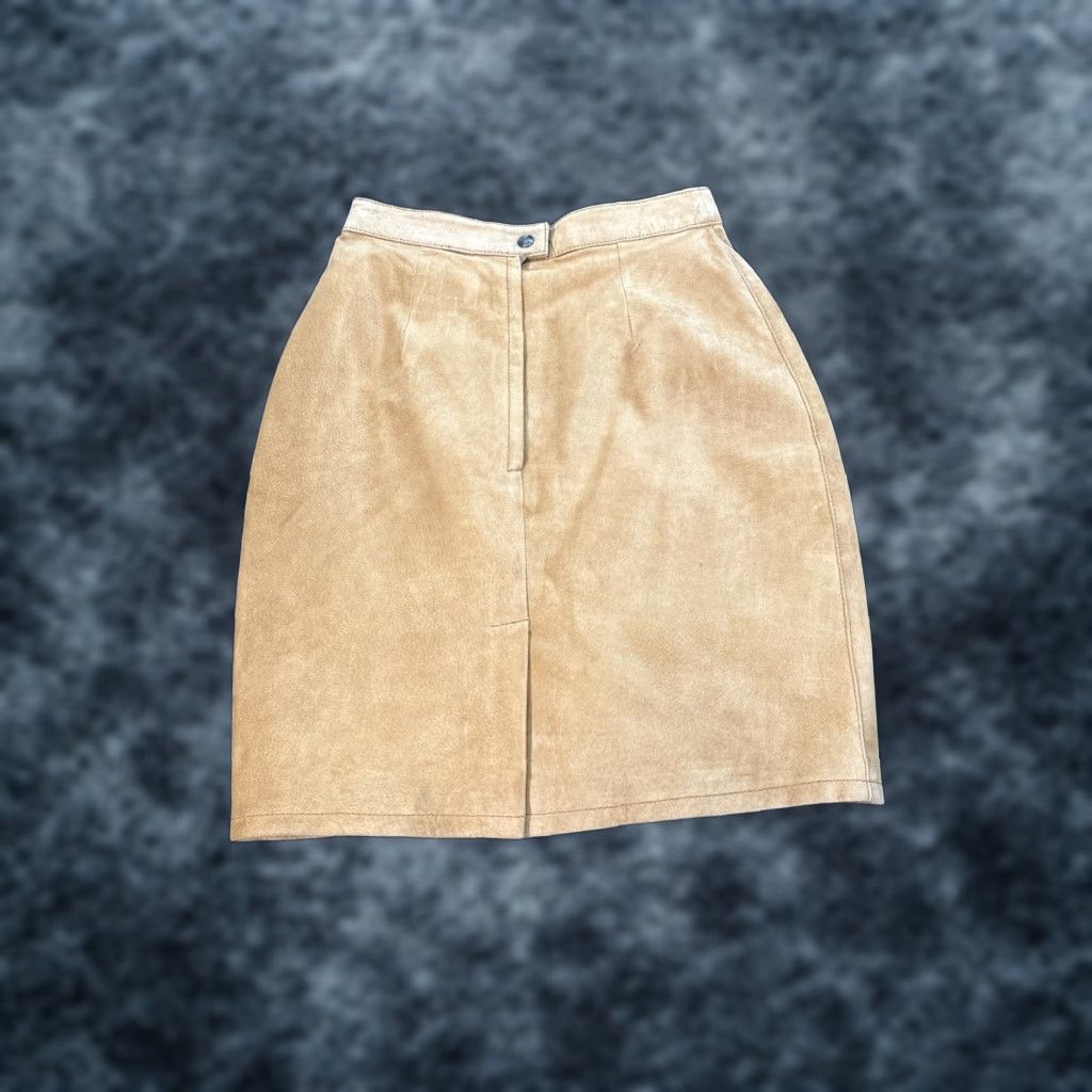 Vintage VINTAGE Micki Leather Skirt Womens Size 8 Midi Suede 80s Royal Beige Blue Pencil Straight Skirt Womens Mens? Size 30" / US 8 / IT 44 - 1 Thumbnail