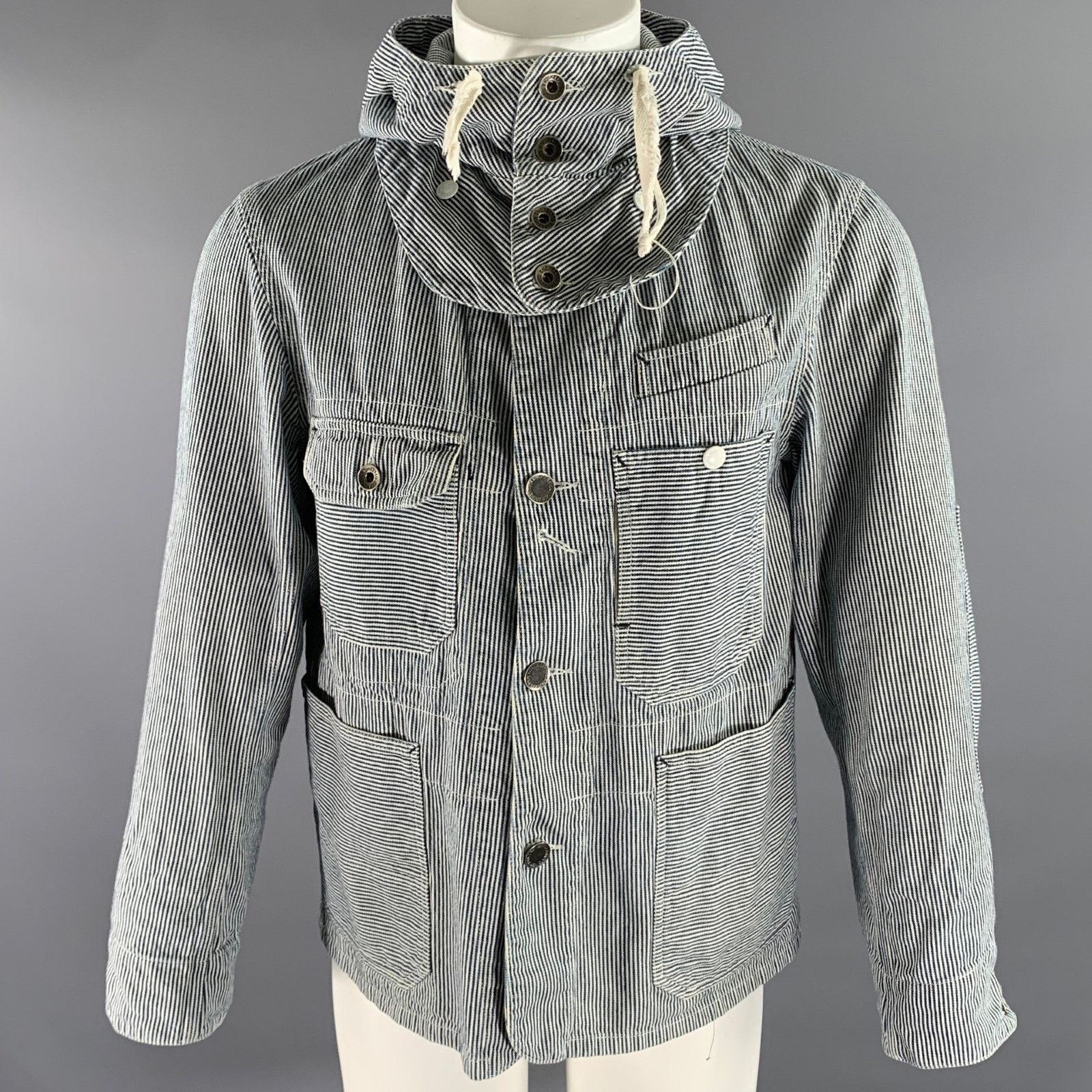Engineered Garments ENGINEERED GARMENTS S White Blue Stripe Cotton Hooded Jacket Size US S / EU 44-46 / 1 - 1 Thumbnail