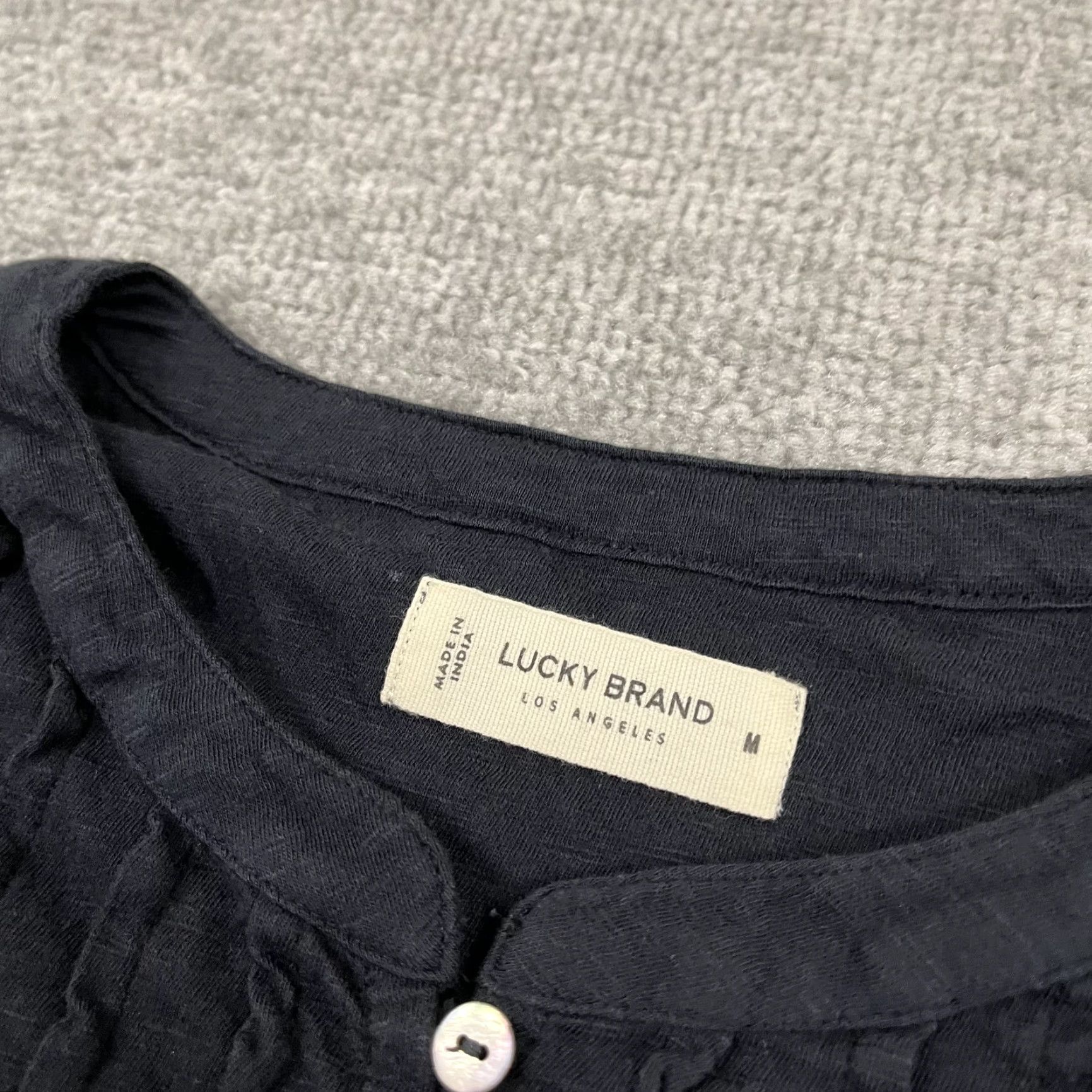 Lucky Brand Lucky Brand Blouse Women M Black Pintuck Ruffle Henley Crew Neck Long Sleeve Lightweight 100% Cotton Casual Womens Size M / US 6-8 / IT 42-44 - 2 Thumbnail