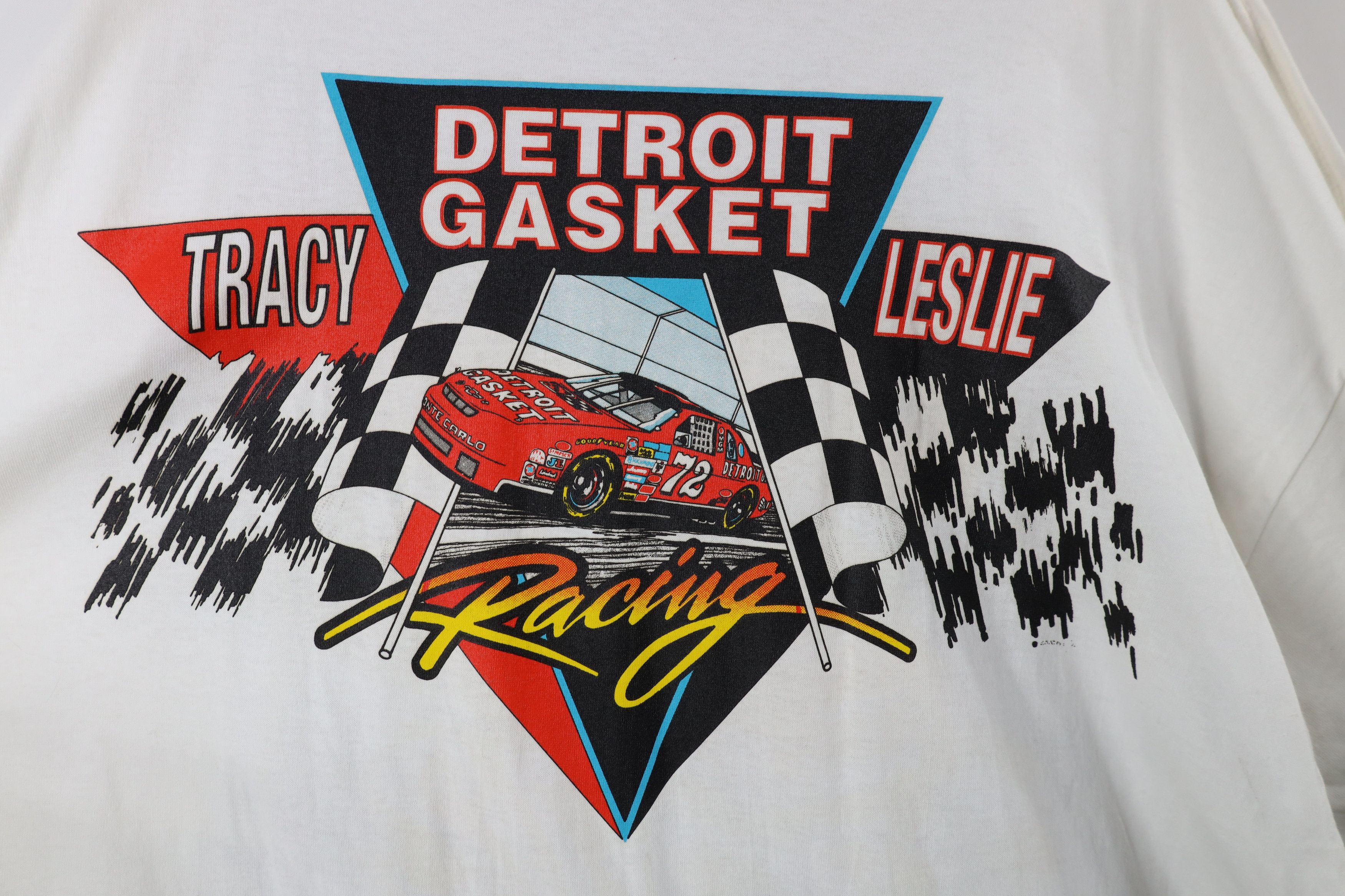 Vintage Vintage 90s Tracy Leslie Detroit Gasket Racing T-Shirt White Size US XXL / EU 58 / 5 - 10 Thumbnail