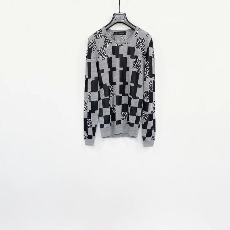 Versace Versace Gray Wool Checked Long Sleeve Sweater 0089 Size US XS / EU 42 / 0 - 1 Thumbnail