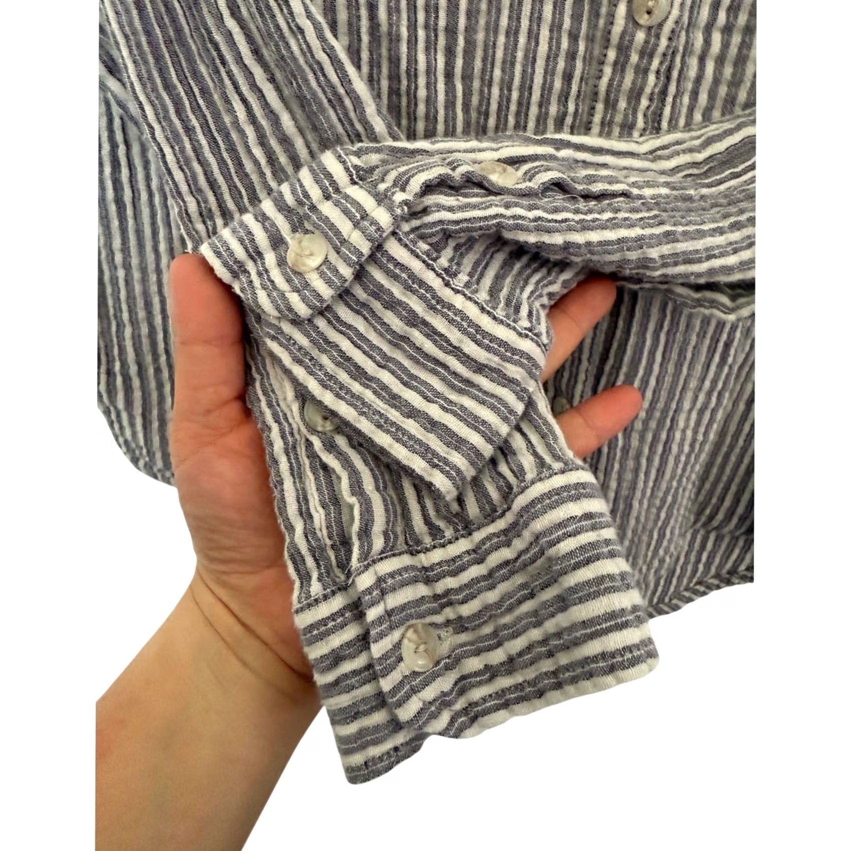 Vintage Universal Threads Button-Up Shirt Women Medium 100% Cotton Striped Collar Long Sleeve Blue Size M / US 6-8 / IT 42-44 - 3 Thumbnail