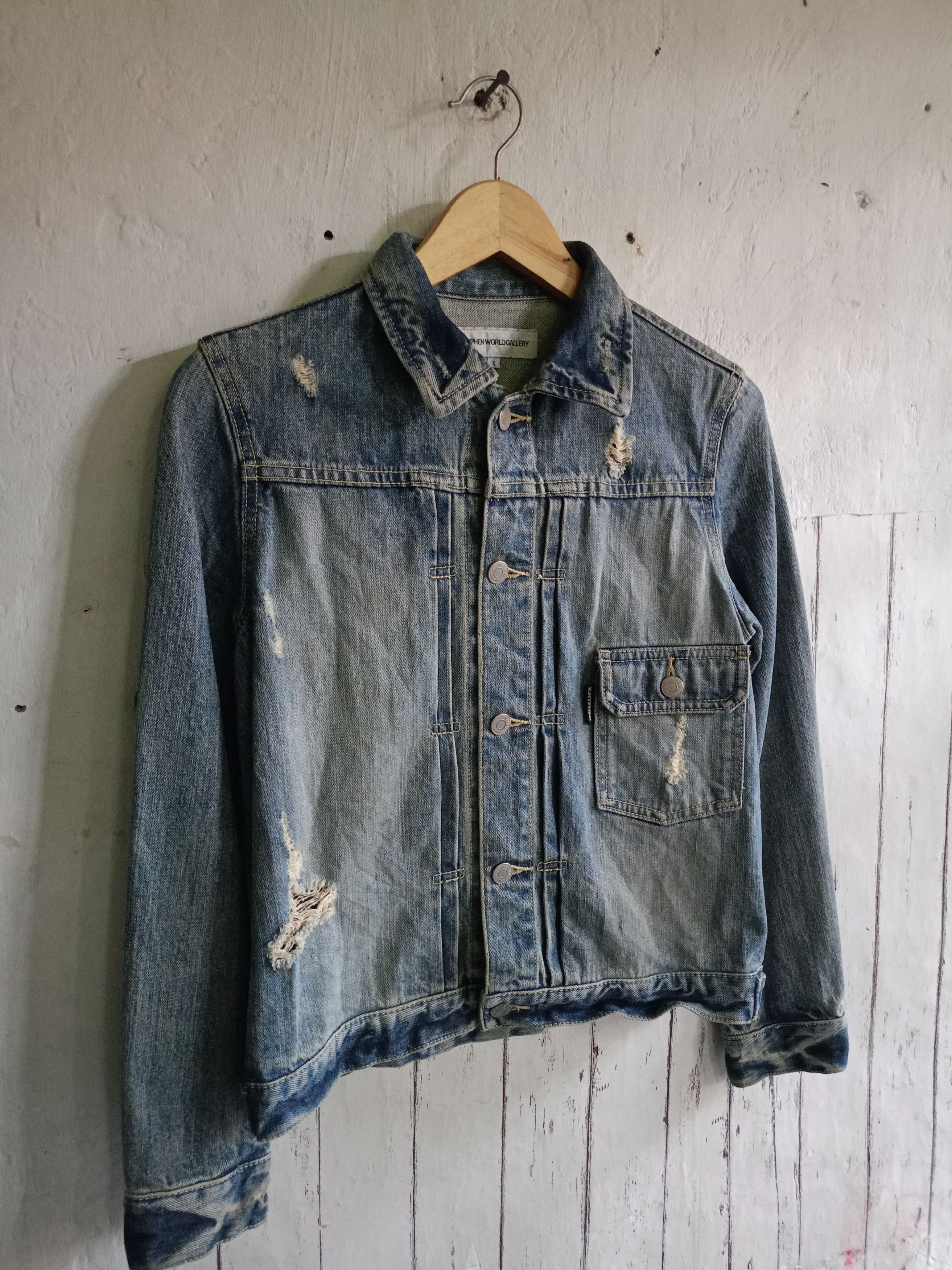 Japanese Brand E Hyphen World Gallery Distressed Denim Jacket Size US S / EU 44-46 / 1 - 4 Thumbnail