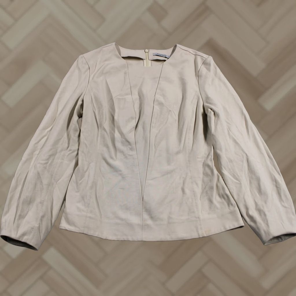 M.M.LaFleur M.M. Lafleur Blouse Womens Small Beige Long Sleeve Fitted Zip Back Work Top Size S / US 4 / IT 40 - 1 Thumbnail
