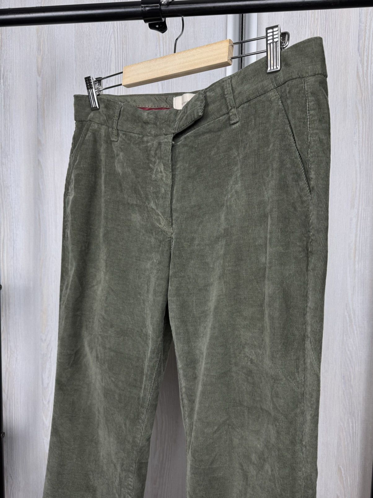 Designer Via Masini 80 Firenze Khaki Green flared corduroy pants Size 30" / US 8 / IT 44 - 5 Thumbnail