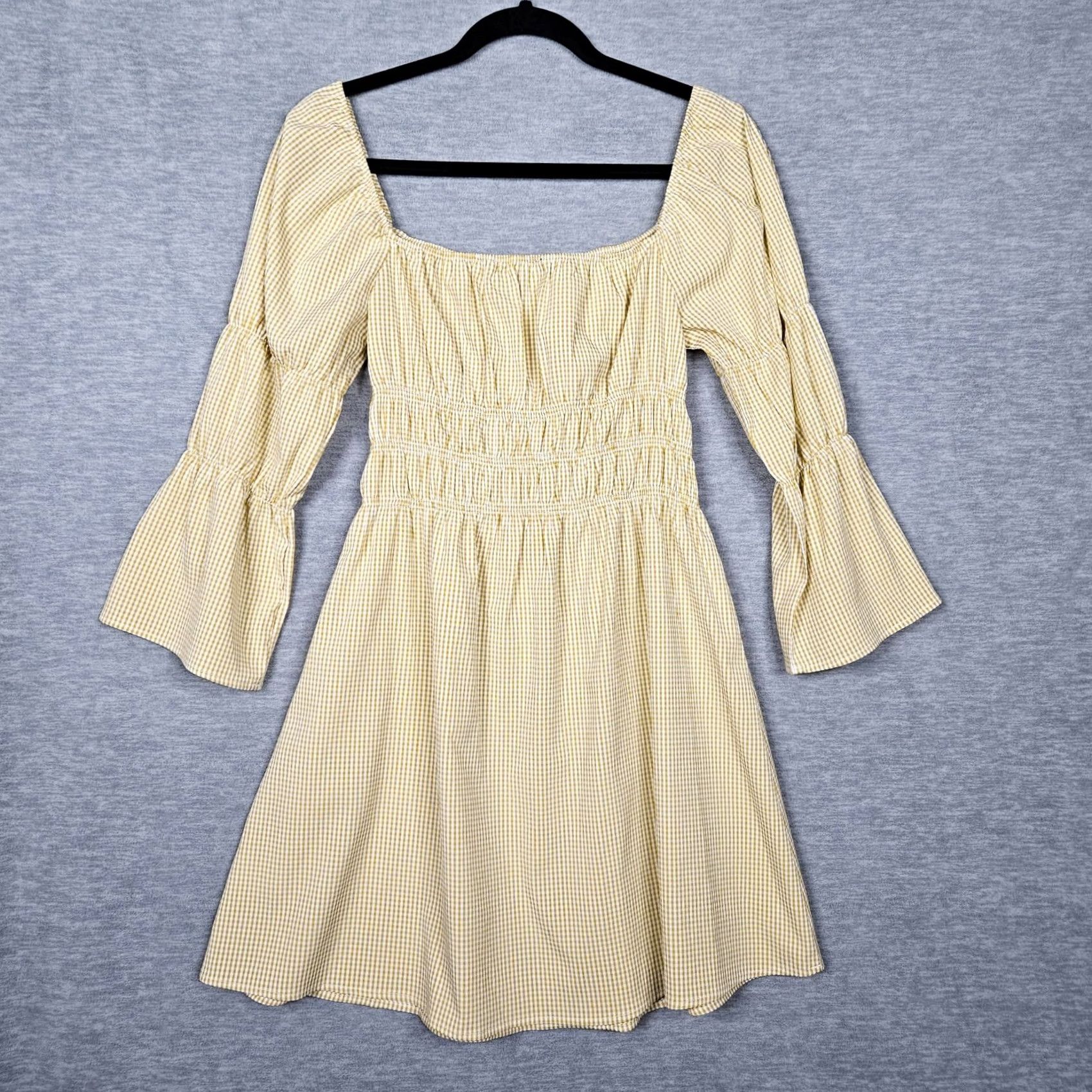 Lulus Lulus Women's Yellow Plaid Off the Shoulder Mini Dress S Dress Size S / US 4 / IT 40 - 2 Thumbnail