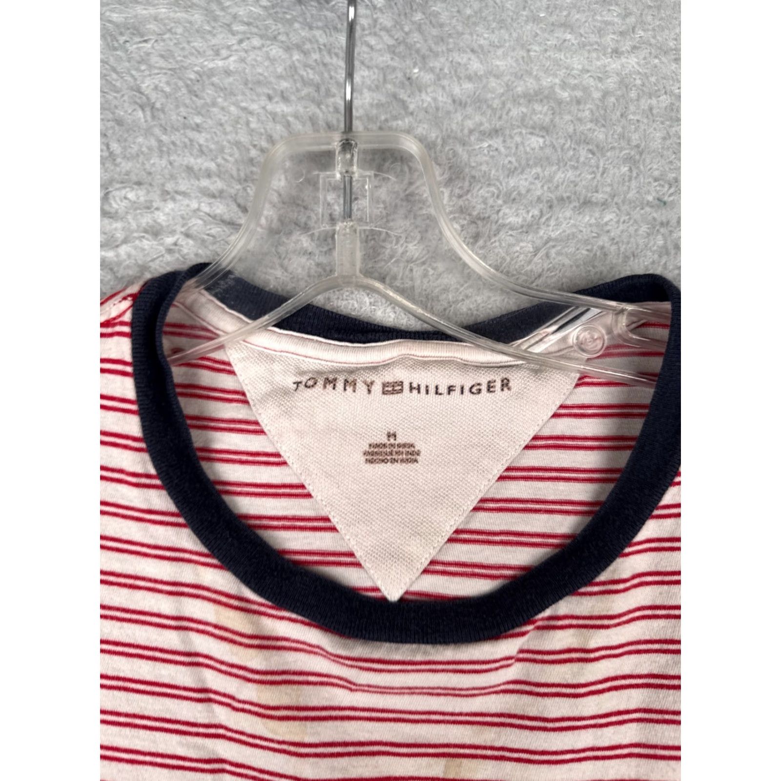Tommy Hilfiger Tommy Hilfiger Shirt Adult Medium Red Stripe Short Sleeve Crew 100% Cotton READ Size US M / EU 48-50 / 2 - 7 Thumbnail
