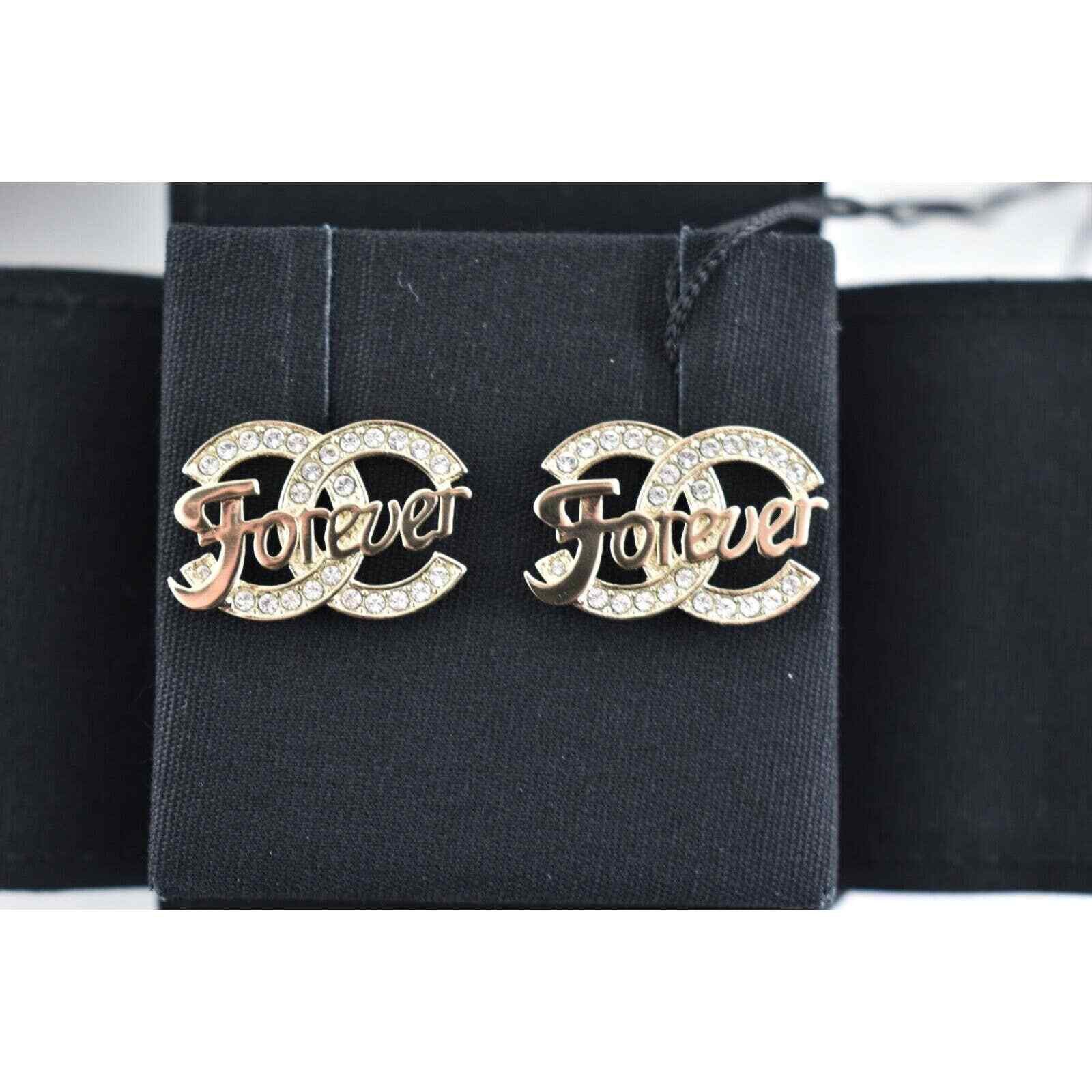Chanel Chanel Gold Crystal Forever Dangle Statement Stud Earrings Size ONE SIZE - 9 Thumbnail