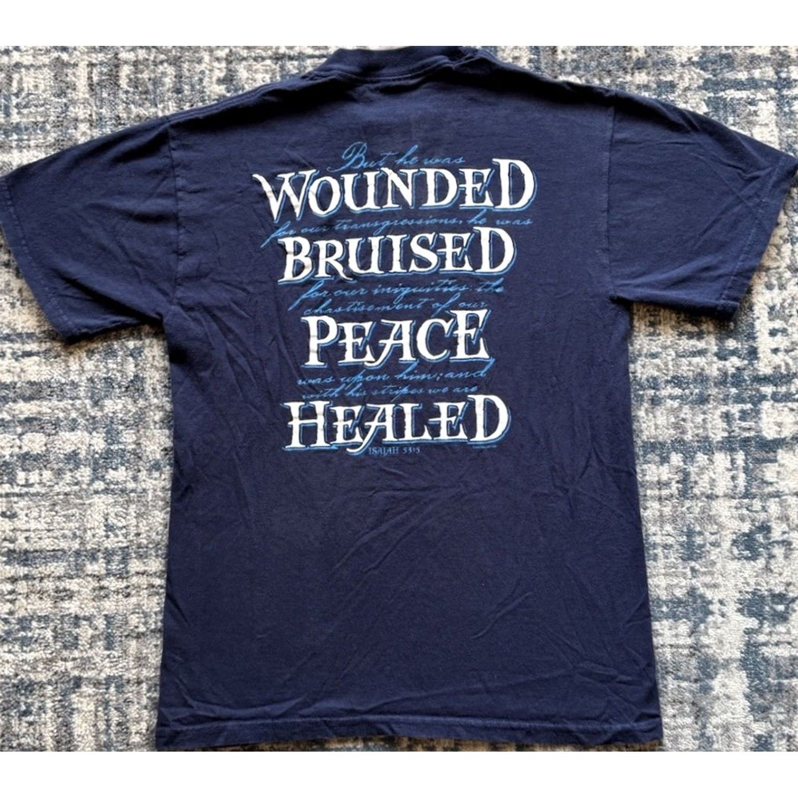 Jerzees VINTAGE His Passion Is For You Jesus Tee Sz M Kerusso Jesus Christ T Shirt Shirt Short Sleeve Crew Neck Blue Cotton Men 2000-2009 Logo Graphic Print Size US M / EU 48-50 / 2 - 4 Thumbnail