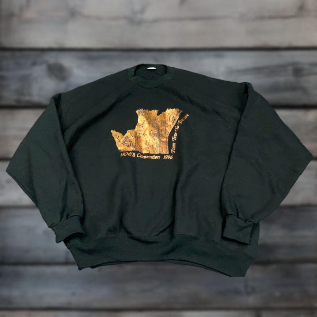 Jerzees VINTAGE Jerzees Sweatshirt 90s Association of Michigan Basketmakers Crew Neck 2X Black Adult Men—Heavyweight Foil Print, 1996 Size US XXL / EU 58 / 5 - 1 Thumbnail