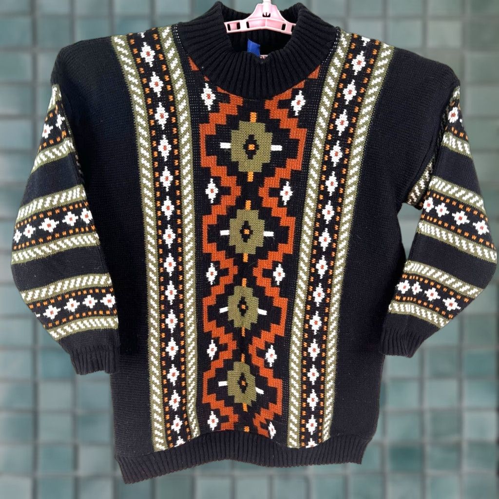 Vintage VTG Clifton Place Geometric Sweater Mens Size L Black Aztec USA Crew Neck Long Sleeve Pullover Knit Gift? Size US L / EU 52-54 / 3 - 1 Thumbnail