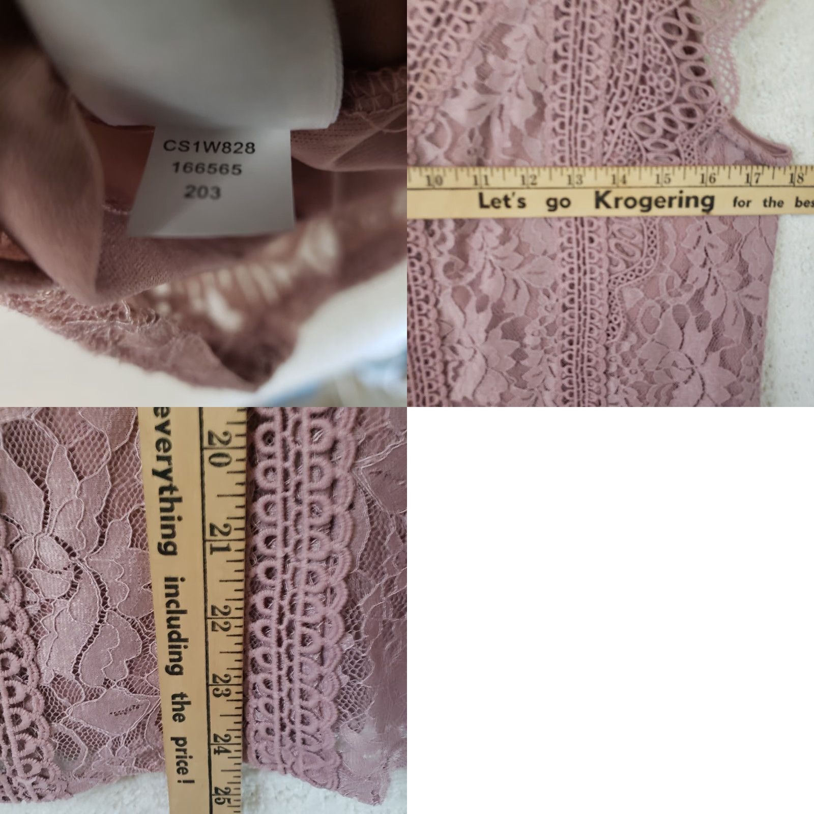 Vintage Cable & Gauge Blouse Women's Mauve Floral Lace Sleeveless Lined Mock Neck Size M, Regular Fit Size M / US 6-8 / IT 42-44 - 9 Thumbnail