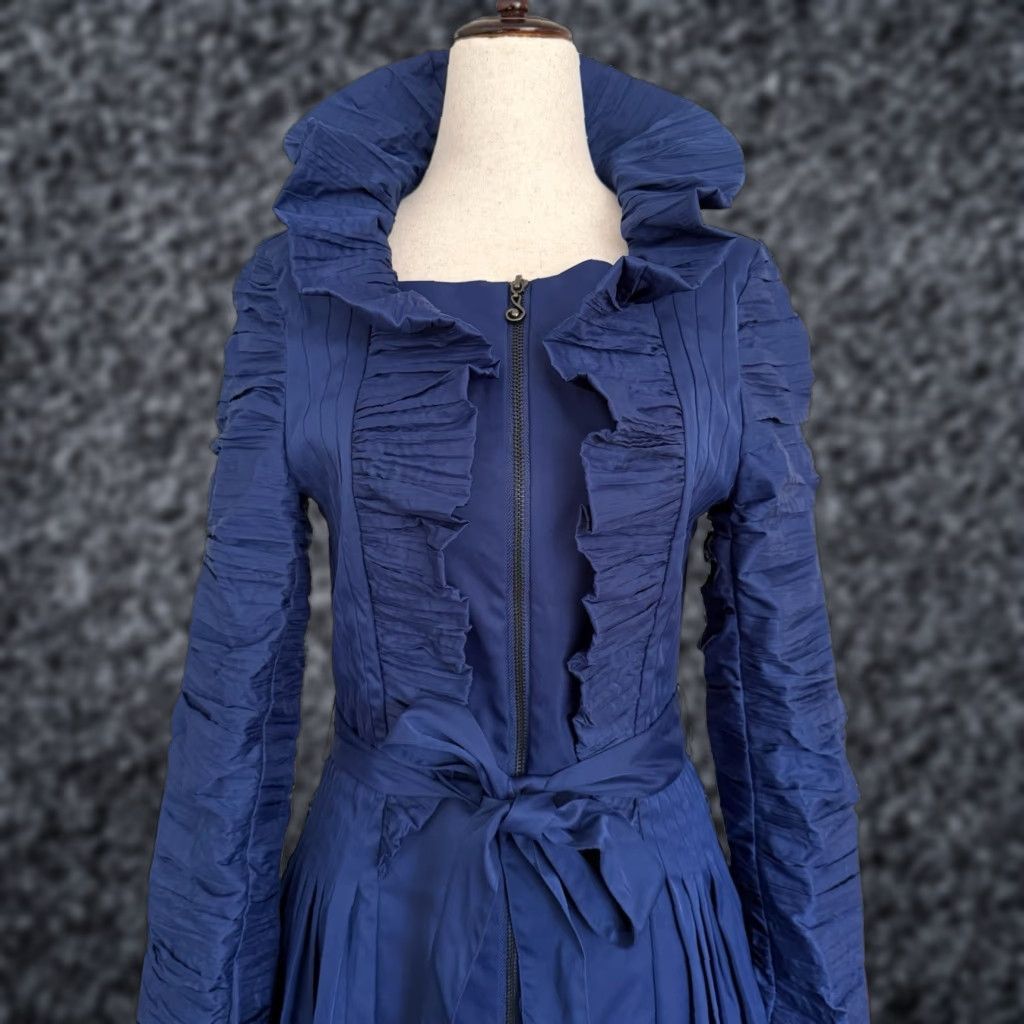 Vintage **Blue Ruched Samuel Dong Full-Zipper XS Dress Jacket** New title: **Blue Ruched Samuel Dong Full-Zipper XS Dress Jacket** Size XS / US 0-2 / IT 36-38 - 1 Thumbnail