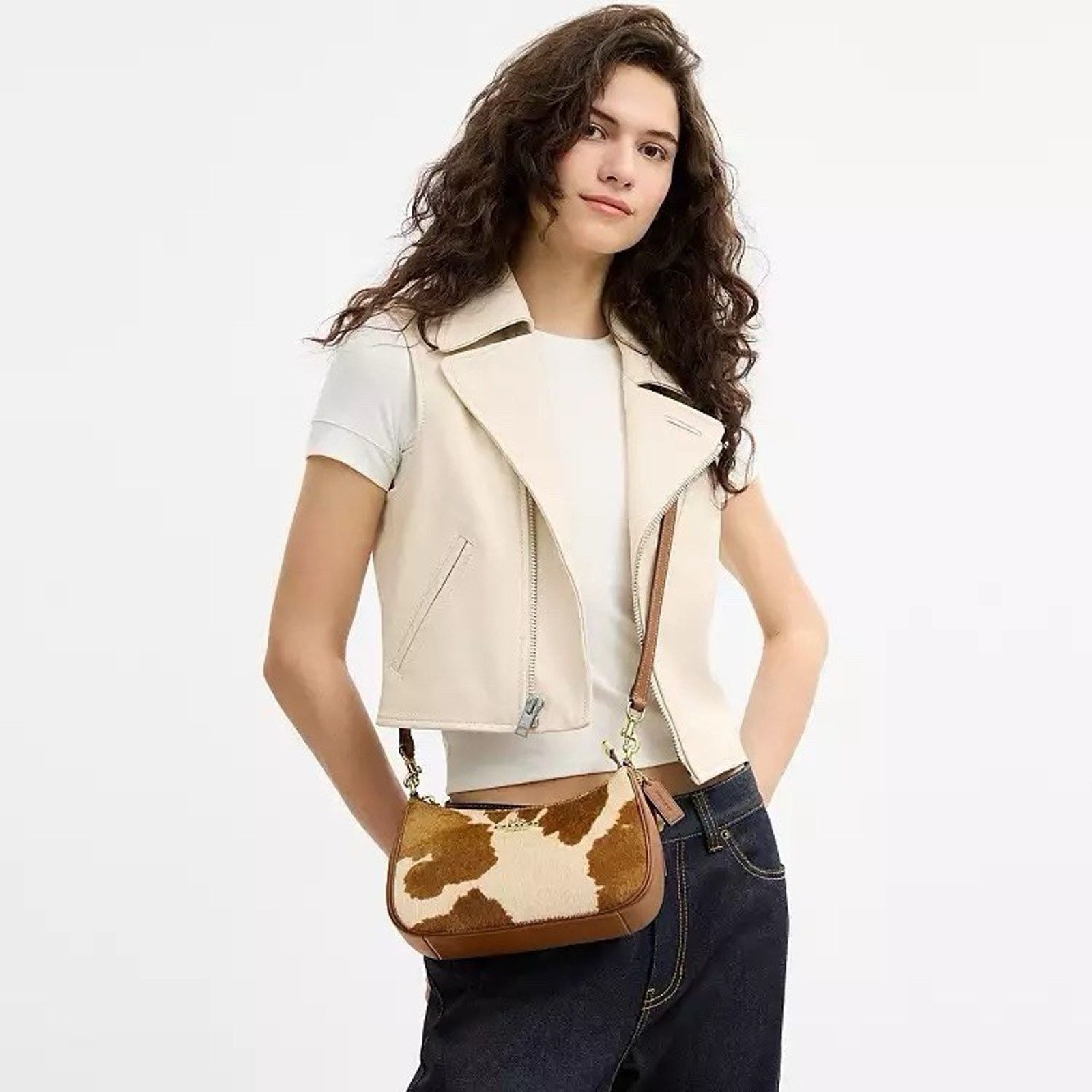 Coach NWT COACH Teri Shoulder Bag Cow Print CDW45 Gold/Cow Multi Size ONE SIZE - 11 Thumbnail
