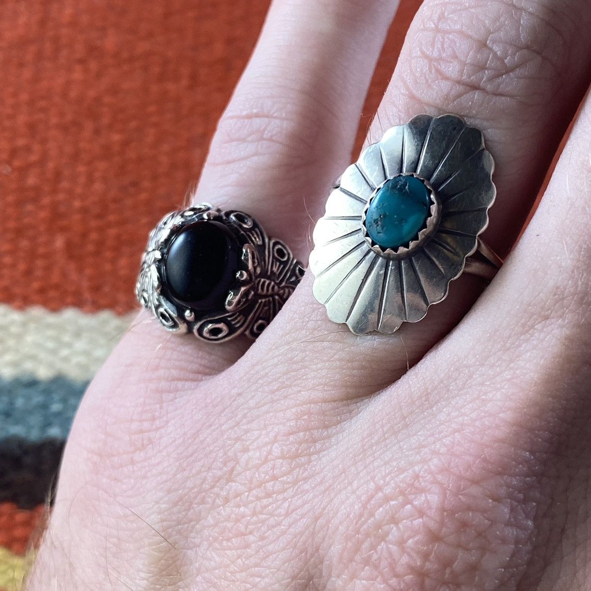 Japanese Brand × Kapital × Vintage Vtg Sterling Silver Black Onyx Chunky Butterfly Signet Ring Size ONE SIZE - 13 Thumbnail