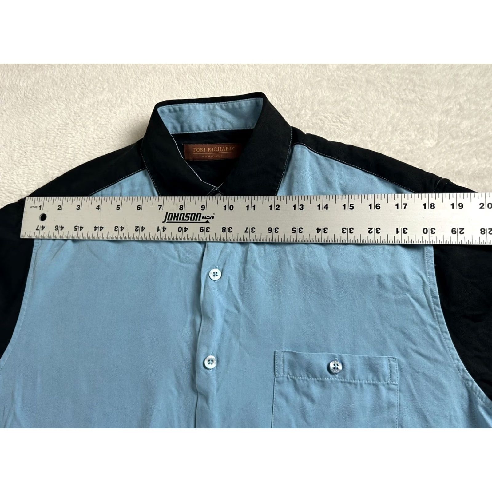 Tori Richard Tori Richard Mens Two-Tone Silk Camp Shirt Medium Blue Embroidered Martini Back Size US M / EU 48-50 / 2 - 7 Thumbnail