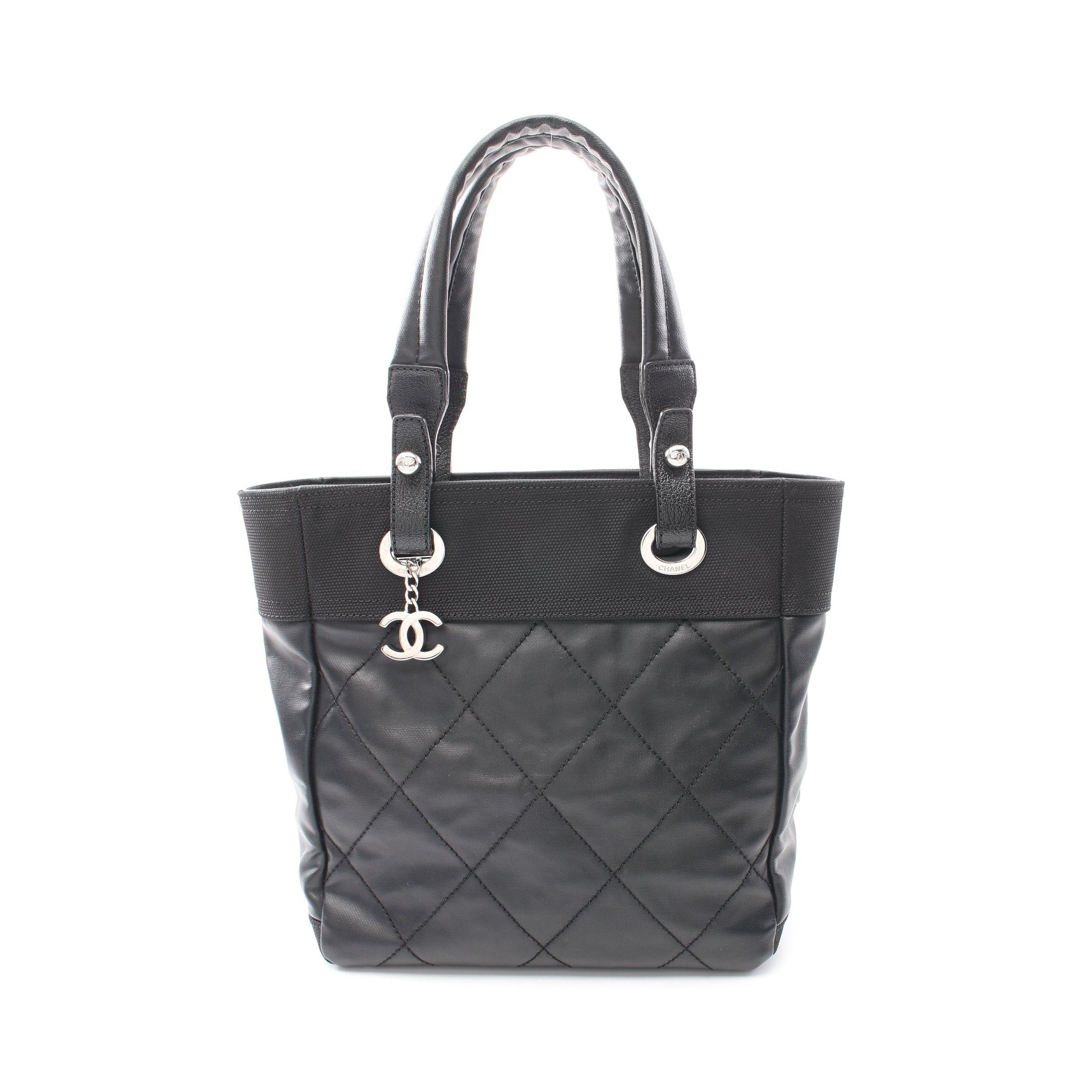 Chanel Chanel Paris Biarritz Pm Handbag Tote Bag Coated Canvas Leather Black Silver Hardware Size ONE SIZE - 1 Thumbnail