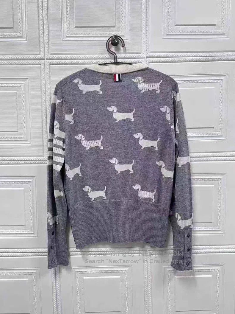 Thom Browne Thom Browne Light Gray Dog Pattern Knit Sweater Wool Cardi Size US M / EU 48-50 / 2 - 2 Thumbnail