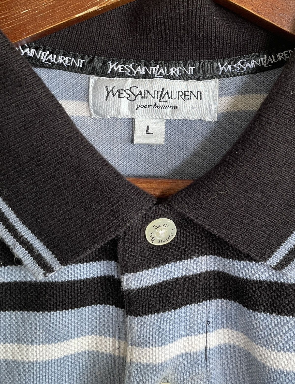 Yves Saint Laurent Vintage Brand Yves Saint Laurent Stripe Polo Tee 1990s Size US L / EU 52-54 / 3 - 6 Thumbnail