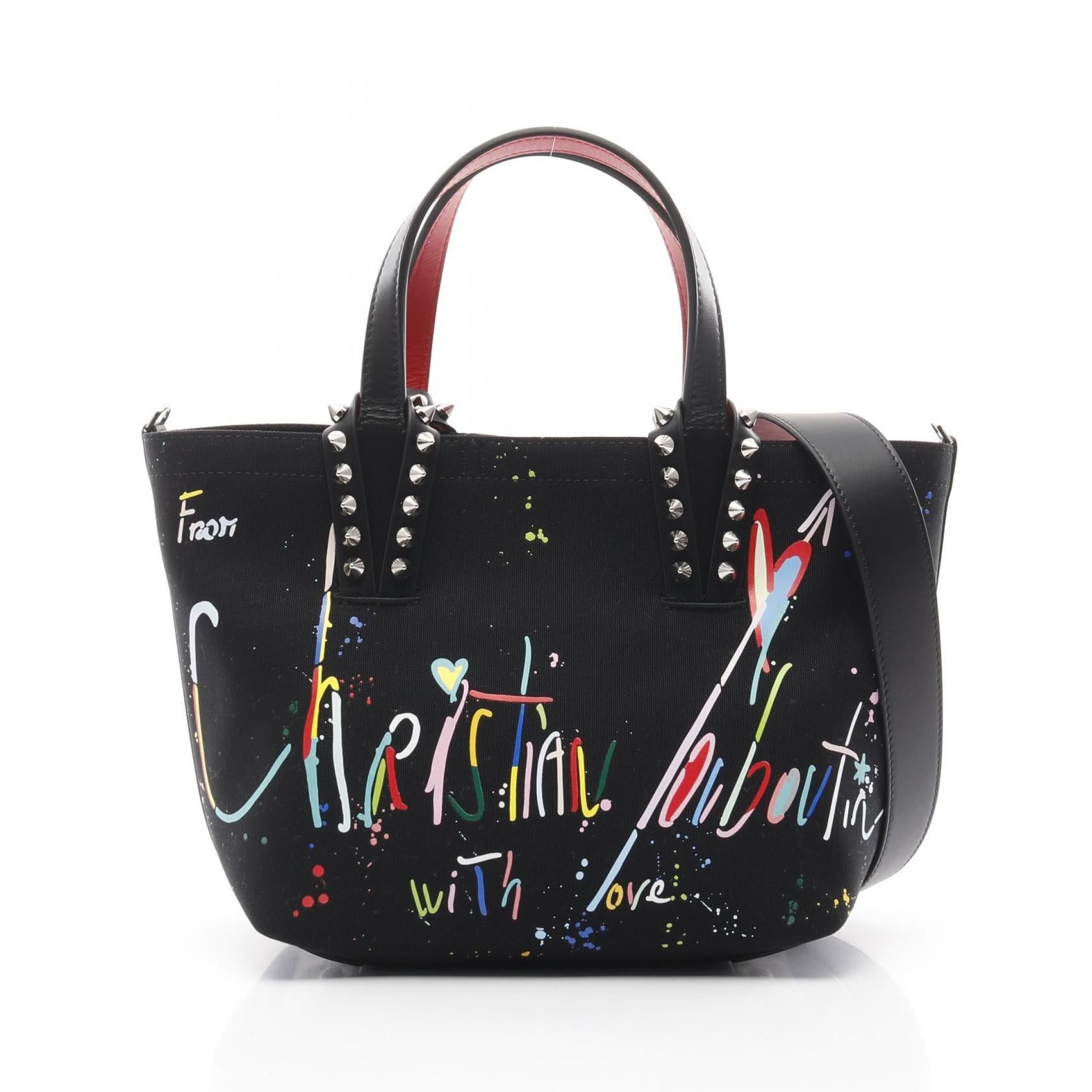 Christian Louboutin Christian Louboutin Cabata Graffiti Handbag Tote Bag Canvas Leather Black Multicolor Size ONE SIZE - 1 Thumbnail